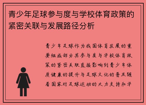 青少年足球参与度与学校体育政策的紧密关联与发展路径分析 青少年足球参与度与学校体育政策的紧密关联与发展路径分析
